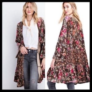 Easel Los Angeles Floral Velvet Kimono Cardigan M